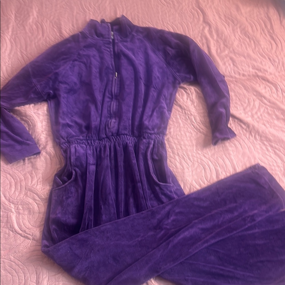 1980s Vintage Plush Purple Velour Jumpsuit